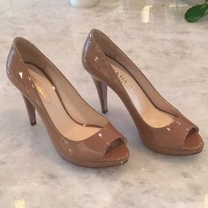 Prada Patent Platform Peep Toe Pumps 7